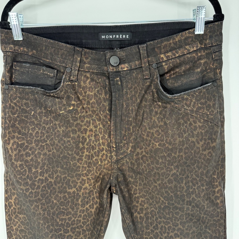 MONFRERE GREYSON ANIMAL PRINT SKINNY FIT JEANS METALLIC COATED NOIR 33X30 - Picture 2 of 11